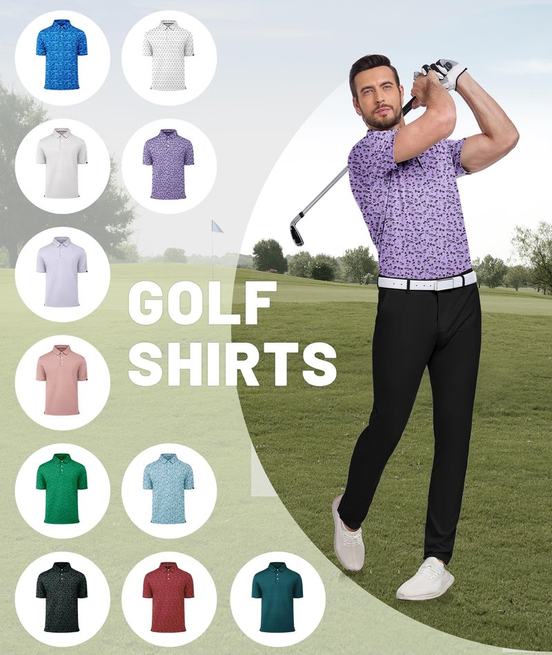 ZITY Mens Print Polo Shirts Short Sleeve Moisture Wicking Shirts for Men Golf Tennis Daily Casual Collared T-Shirt Purple Large