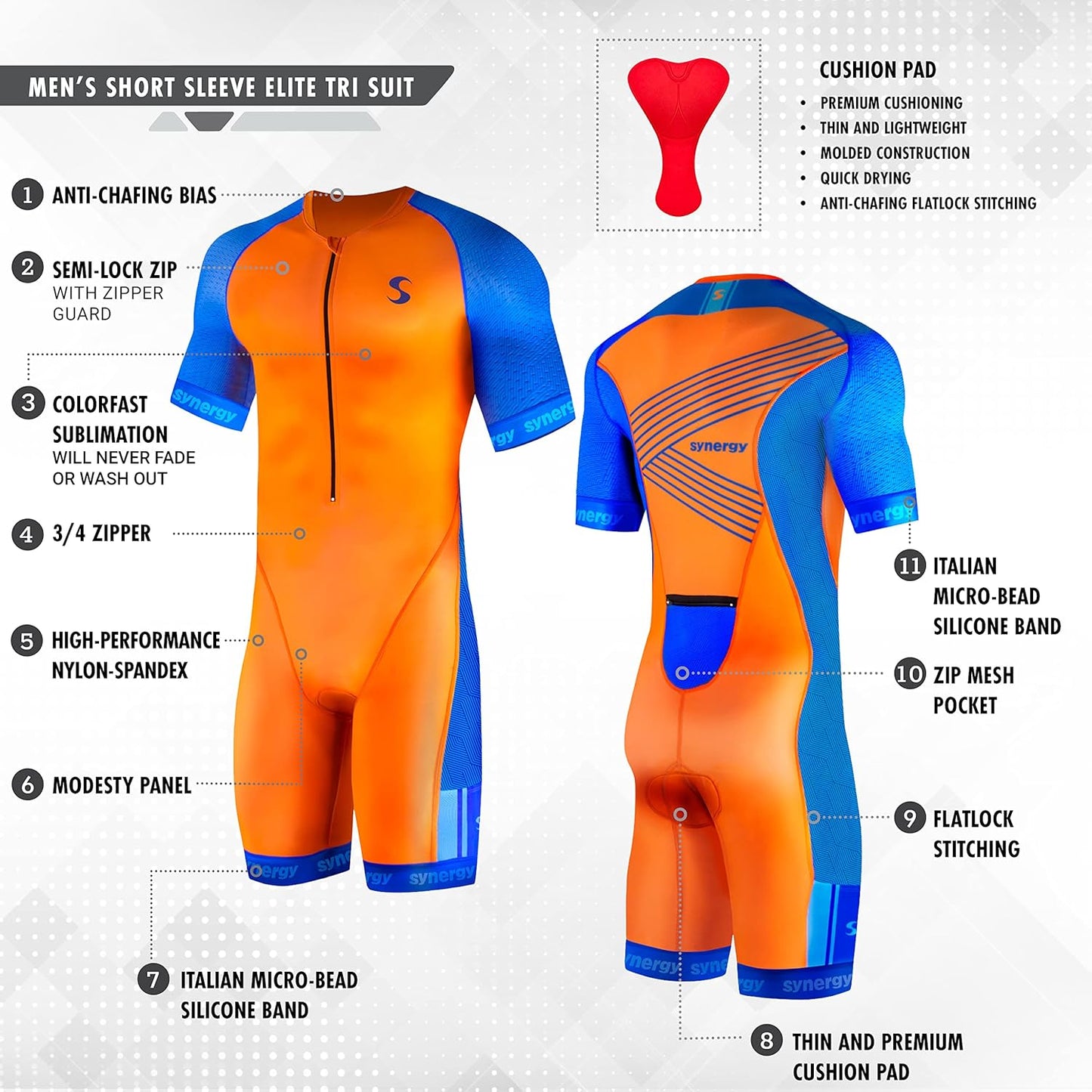 Men's Elite Short Sleeve Triathlon Tri Suit - Performance Fabric | Comfortable Fit