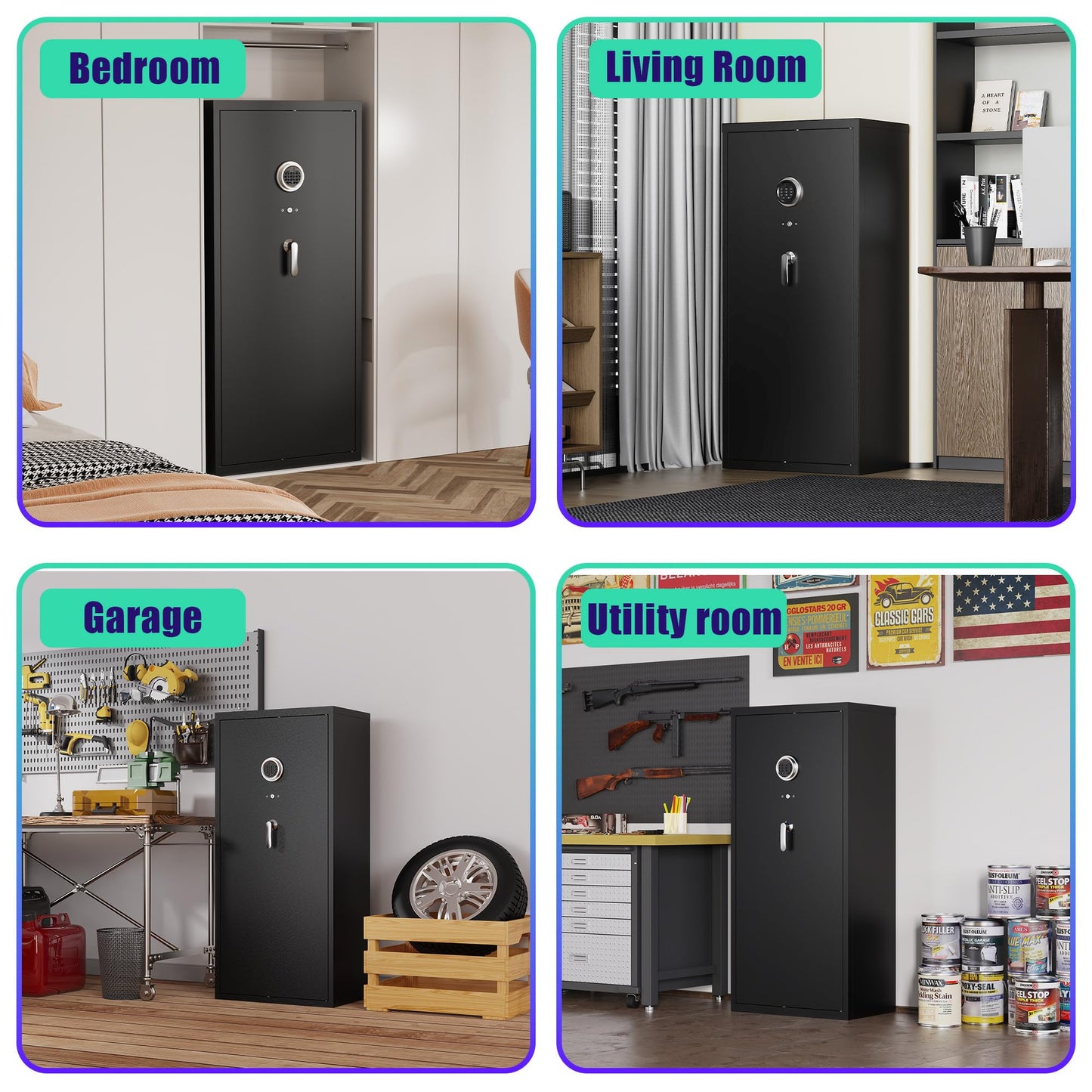 Eltean 14-15 Large Gun Safe for Rifles and Pistols,Gun Cabinet with Quick-Access Digital Lock and Adjustable Gun Racks,Rifle Safes for Home with 4 Adjustable Shelves and 4 Holsters