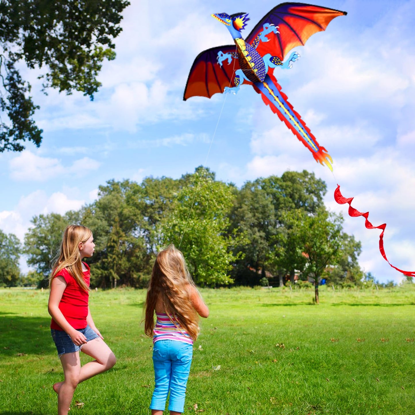 HENGDA KITE-Upgrade Classical Dragon Kite Stereoscopic Dragon Kites for Kids & Adults Easy to Fly for Beginner Easter 63inch Single Line with Tail