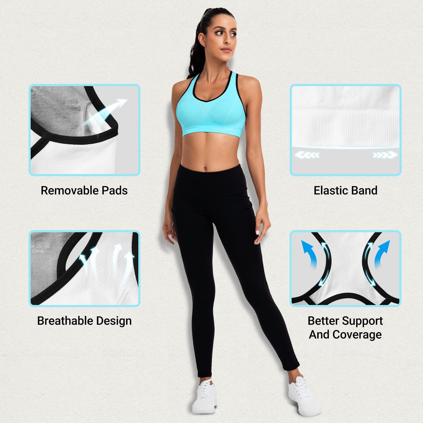 Racerback Sports Bras for Women with Pads - High Impact Athletic Tank Tops for Yoga and Workout Brassieres Bra