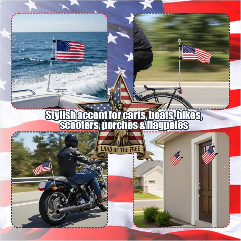 Golf Cart American Flag – 1 Pack USA Patriotic Flags with Mounting Brackets, 9" x 6", Durable Outdoor Accessory for Golf Carts, Parades & Holidays