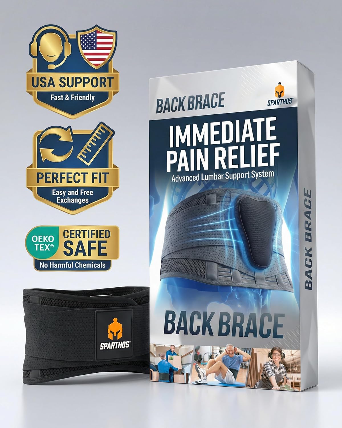 Lumbar Support Belt - Adjustable Back Brace for Pain Relief | Breathable Design Fits 59-63" Waist (XX-Large)