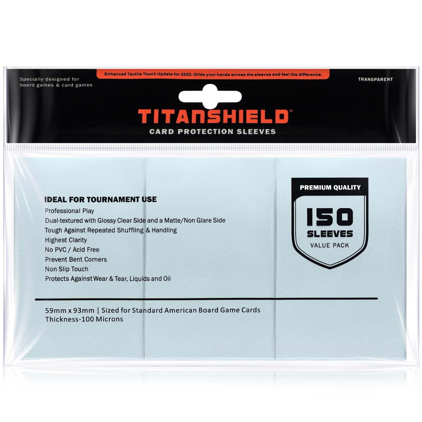 TitanShield Standard American Size 57x91mm Board Game Card Sleeves (150 Count)