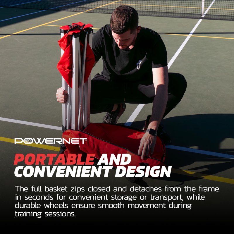PowerNet Wheeled Caddy Cart for Baseball, Softball and Tennis Balls, Portable Multi Sport Baseball & Tennis Ball Hopper for Use During Training and Drills