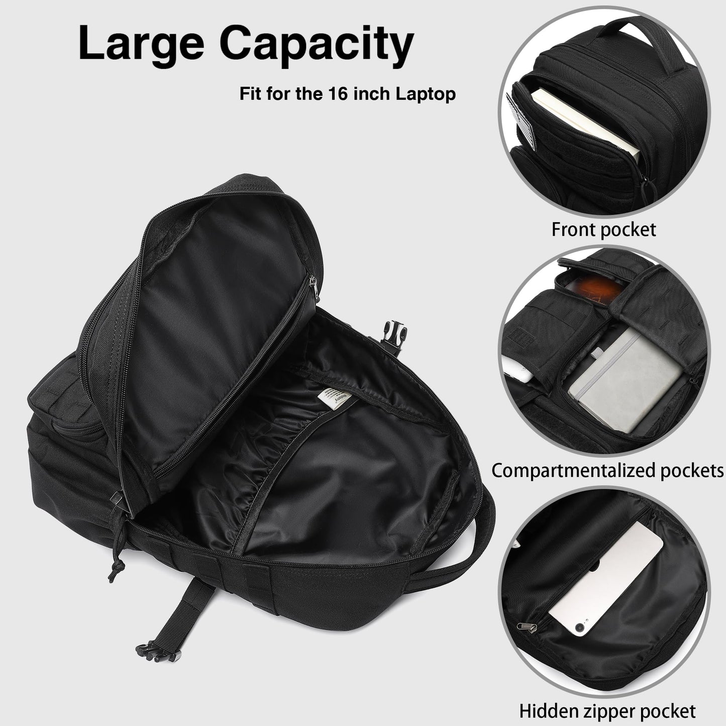 Wotony Tactical Backpack - Military waterproof backpack with multiple pockets and tactical gear for the outdoors (light coffee, 25L)