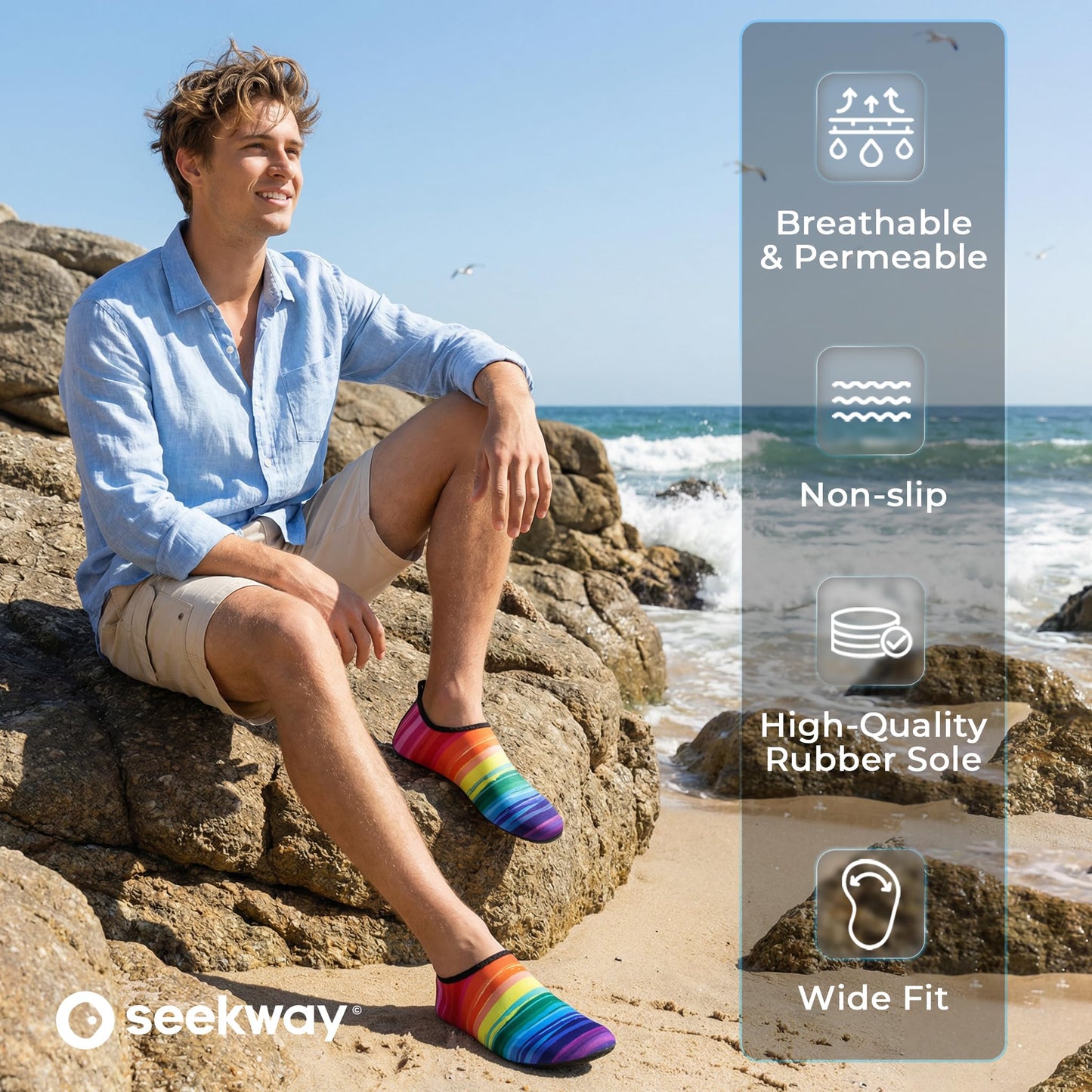 SEEKWAY Water Shoes Women Men Adult Quick-Dry Aqua Socks Barefoot Non Slip for Beach Swim River Pool Lake surf Black Size SK002