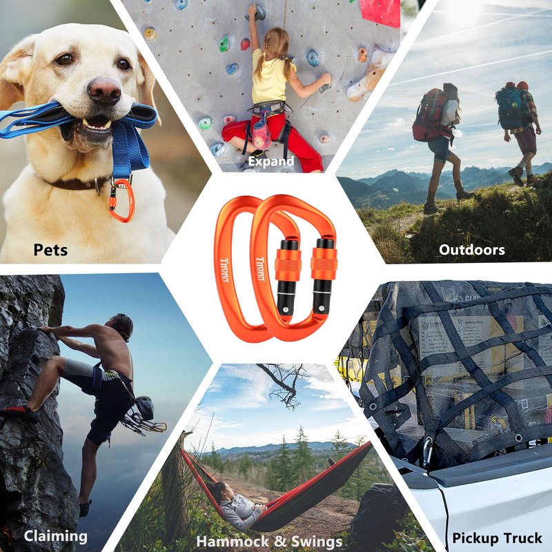 Climbing Locking Carabiner Clip Rappelling - Thorn 25KN Heavy Duty Large Screwgate Carabiners Clips for Rock Climbing,Mountaineer,Hammock,Camping,Gym,Orange Pack of 5