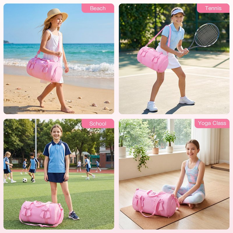 STELLE Dance Bag for Girls Pink Gymnastics Duffle Bag with Shoe Compartment Kids Cheer Bags Ballet Gifts Sports Gym Travel(Taffy Pinkt,F)