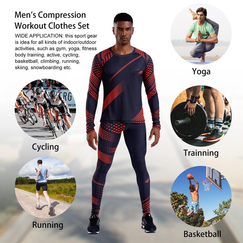 OEBLD Men's Workout Compression Clothes Long Sleeve Compression Shirts and Pants Thermal Base Layer Set