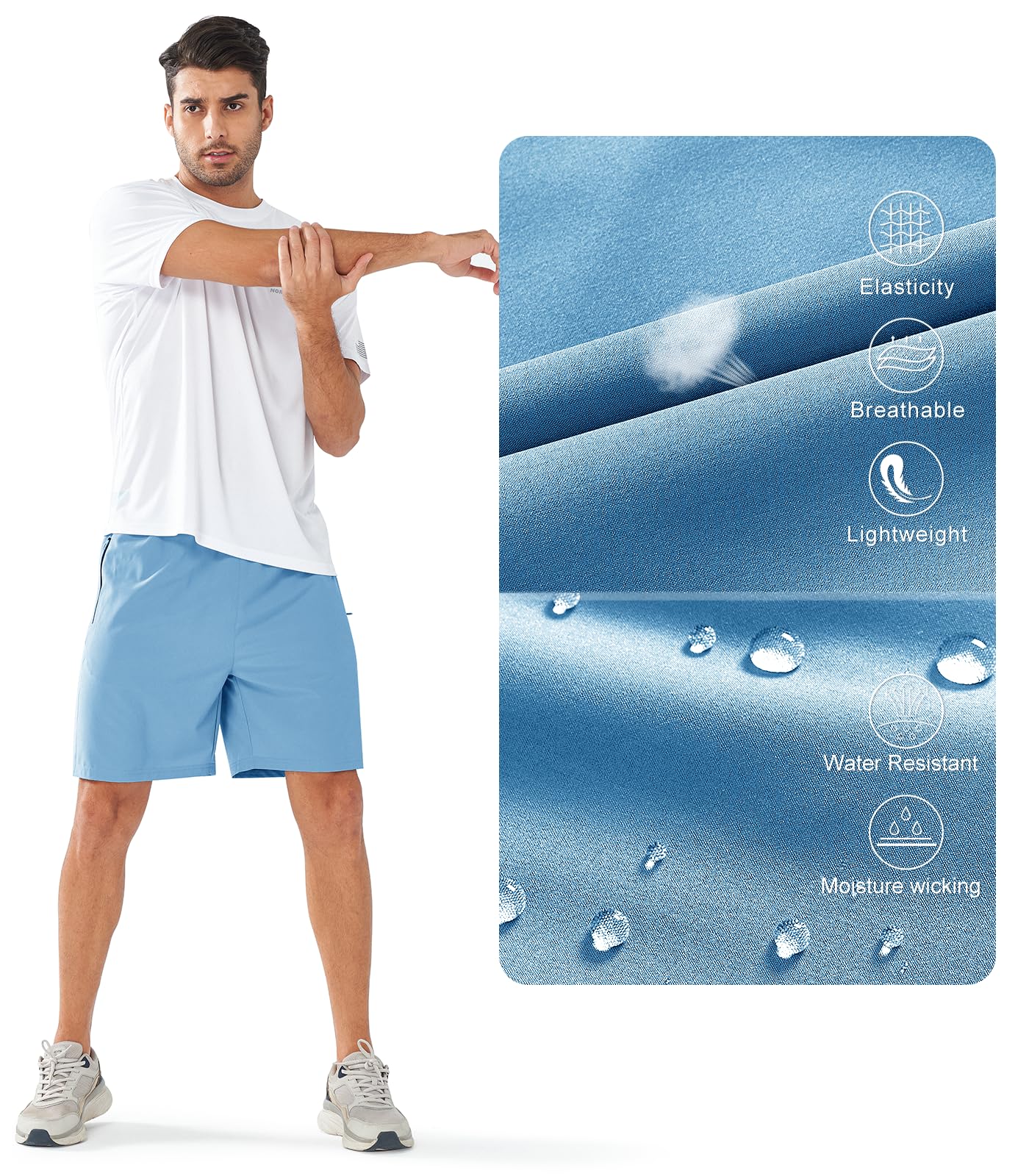 NORTHYARD Men's Athletic Running Shorts Quick Dry Workout Shorts Lightweight Sports Gym Basketball 7"/ 9"/ 5" Tennis Hiking Exercise SkyBlue-7 inches L