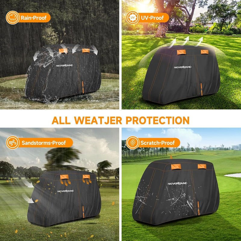 NEVERLAND Golf Cart Cover 4 Passenger, Heavy Duty 420D Golf Cart Covers, Waterproof Club Car Golf Cart Cover with Zipper Doors Compatible with EZGO Yamaha Club Car 4 Seat (Up to 115 Inch)