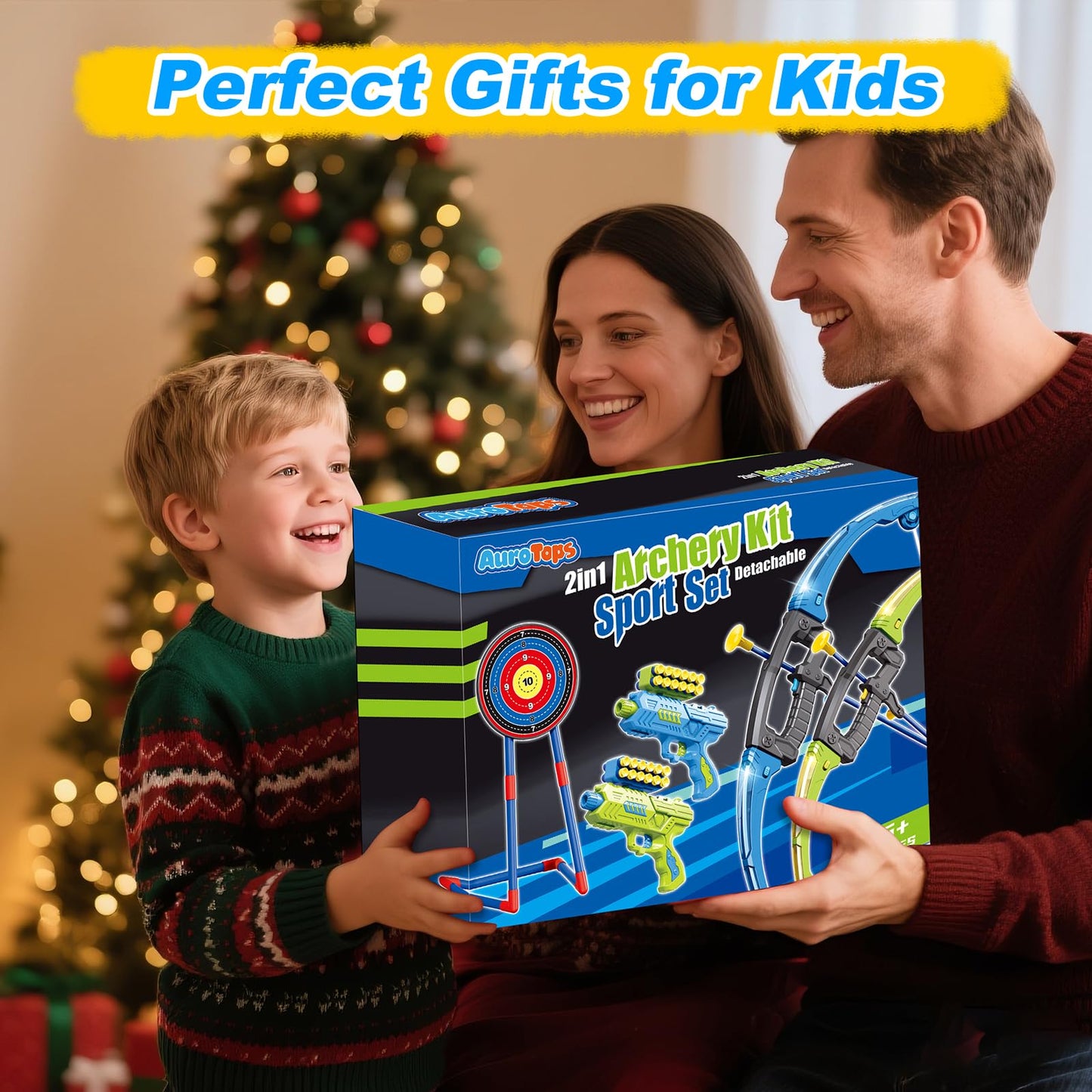 AuroTops 2 in 1 Pack Bow and Arrow Set for Kids 6 Year Old Boy Gifts Boy Toys Age 6-8,Archery Set with Lights Sport Shooting Games for Kids 5-12 Year Old Birthday Gifts Indoor Outdoor