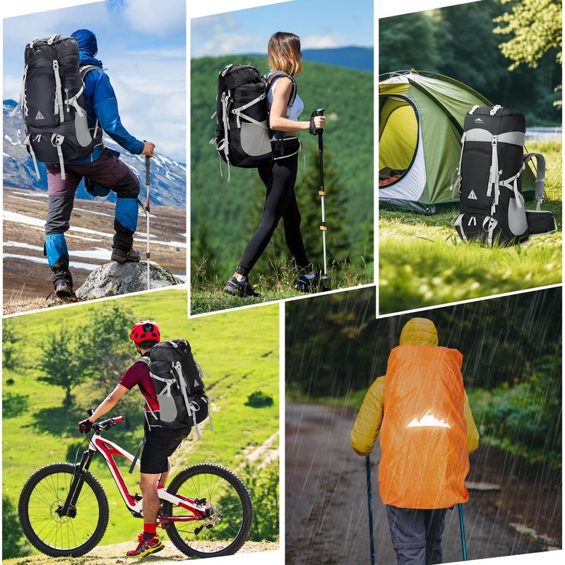 IGOLUMON 60L Hiking Backpack, Large Camping Backpack with Rain Cover Waterproof Travel Hiking Daypack Lightweight Backpacking Pack for Men Women, Black