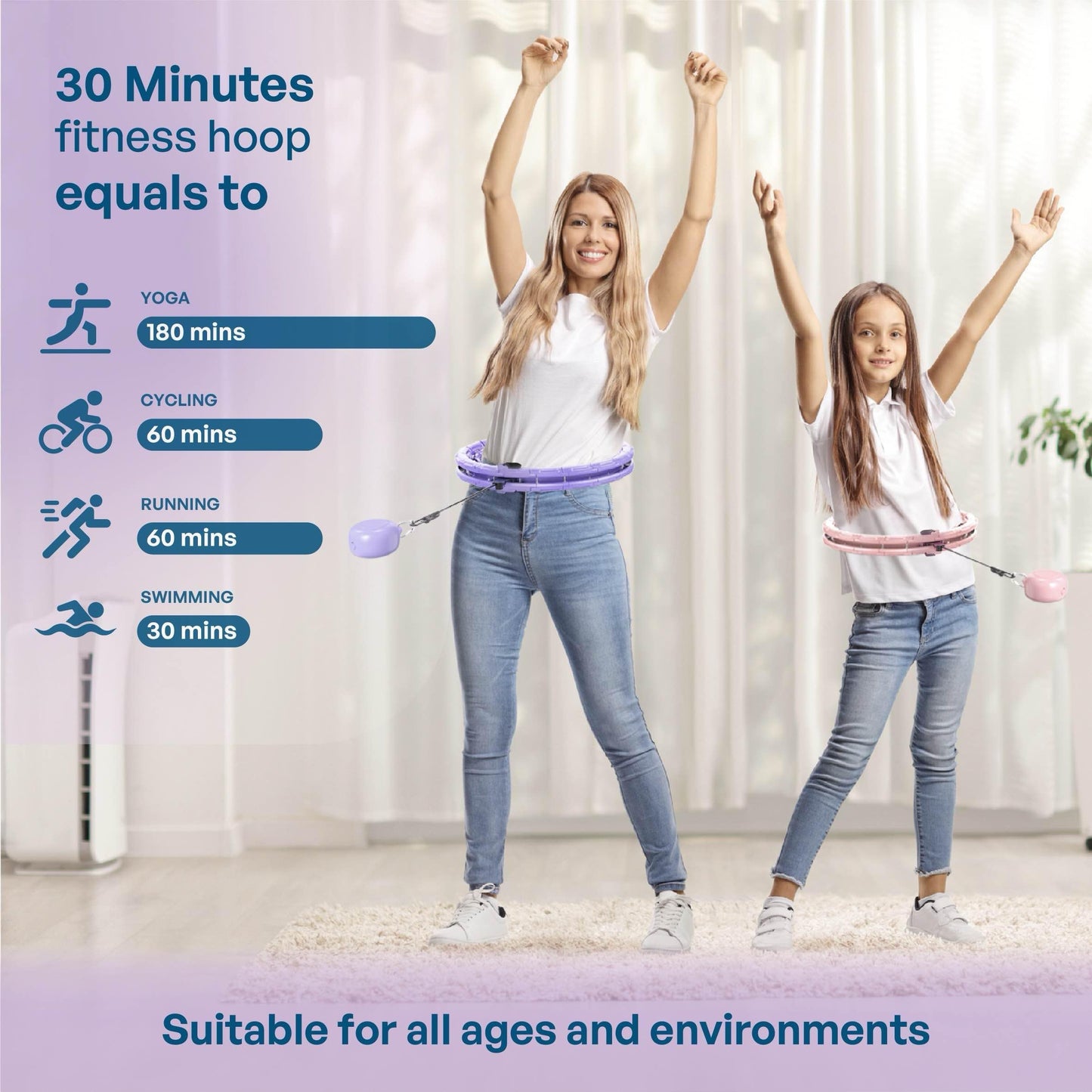 Leann L!fe U1-30 Knots Waist 19"-61”, Upgraded Magnetic Lock Weighted Hula Hoop for Adults Weight Loss, Infinity Hoop Plus Size, Children Adult Home Outdoors, Abdominal Toner, Blue
