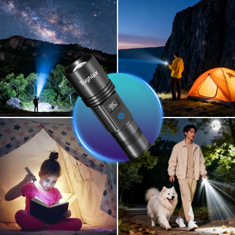 Tughlax LED Rechargeable Flashlights 9900 High Lumens 2Pack, Super Bright Flashlight, Zoomable Powerful Camping Flashlights with LCD Digital Display, 5 Modes Waterproof Flash Light for Home