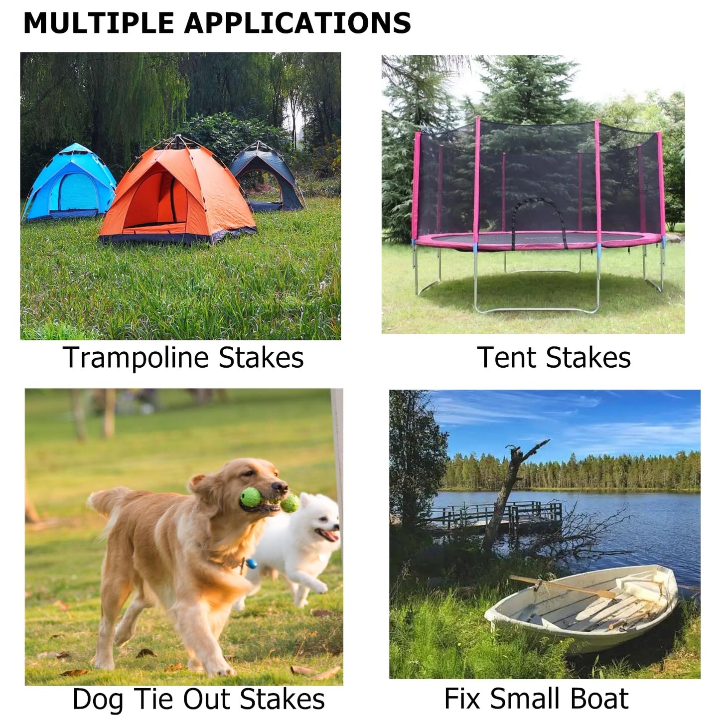 NROZIET 12 Pack 16 Inch Ground Stakes Heavy Duty, Black Steel Ground Anchors with Loop, Reusable Tent Rebar Tent Stakes for Sheds Outdoor Camping Walkway Fence