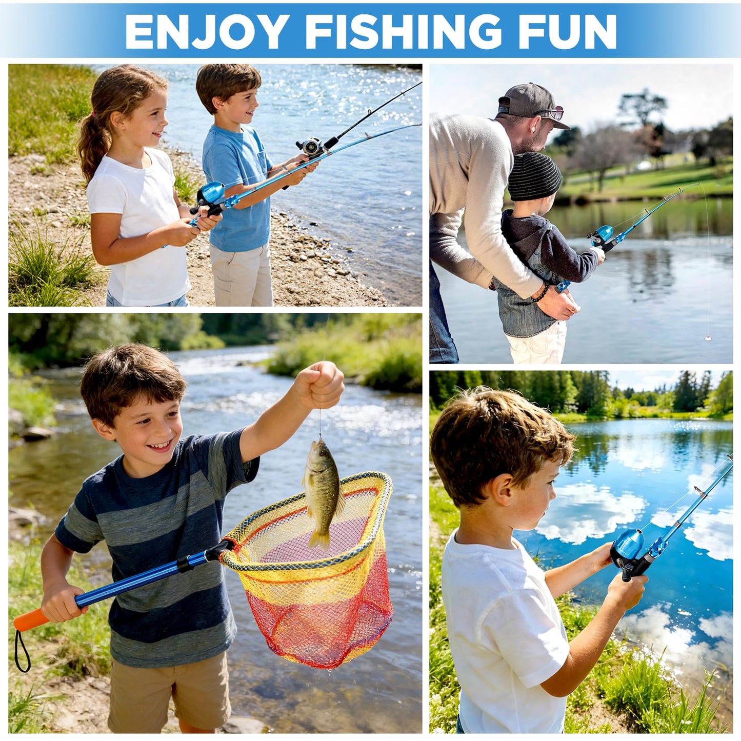 PLUSINNO Kids Fishing Pole, Telescopic Fishing Rod and Reel Combo with Fishing Net, Tackle Box and Bag, Portable Fishing Kit Kids Fishing Gear Gifts for Youth Boys Toddler -5FT/1.5M