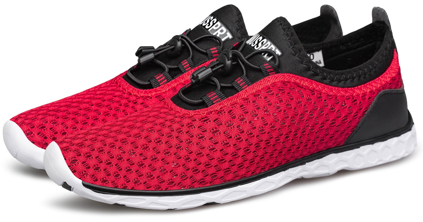 DOUSSPRT Men's Water Shoes Quick Drying Sports Aqua Shoes Redwhite Size 7