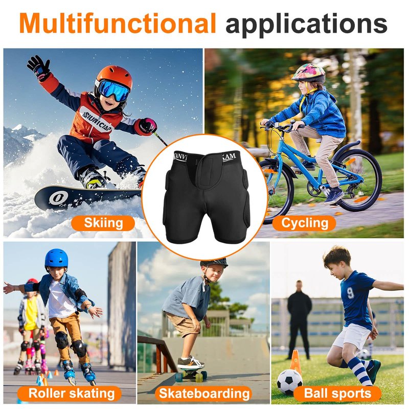 Kids Hips Padded Shorts Upgrade Version for Outdoor Sports with Thick EVA Pads, CE Level Silicone Tailbone Pads, Enhanced Protection for Ski Skateboard Ice Skating Biking (Black, XL)