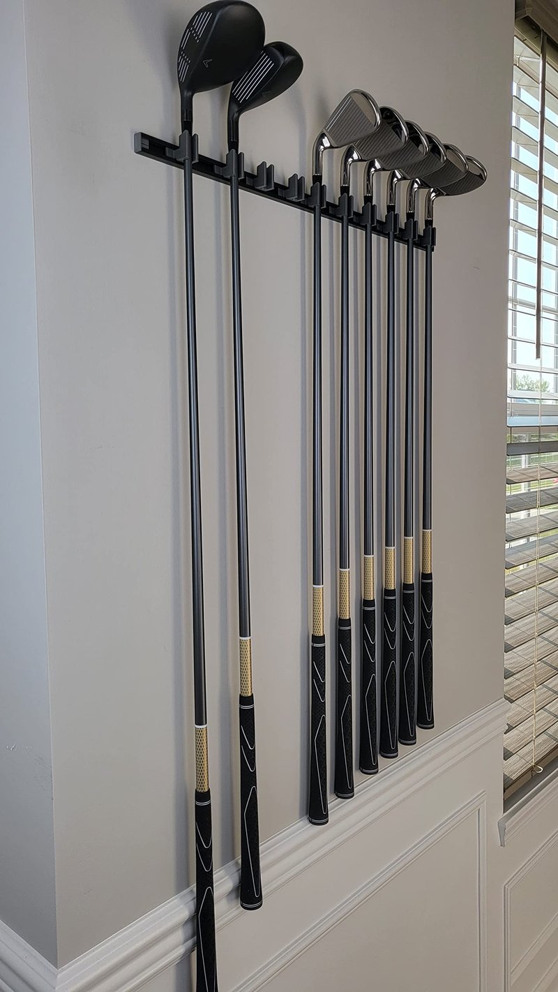 11 Golf Club holders on 24" rack, Wall display, Wall hanger, rack, mount, organizer (Club head up)