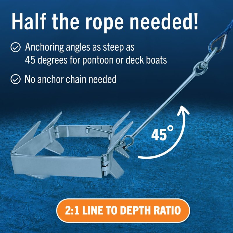 Better Boat 13lb Box Anchor for Boats up to 21ft, Folding Boat Anchor Hot Dip Galvanized, Double Sided Slide Anchor for Pontoon and Fishing Boats, Collapsible