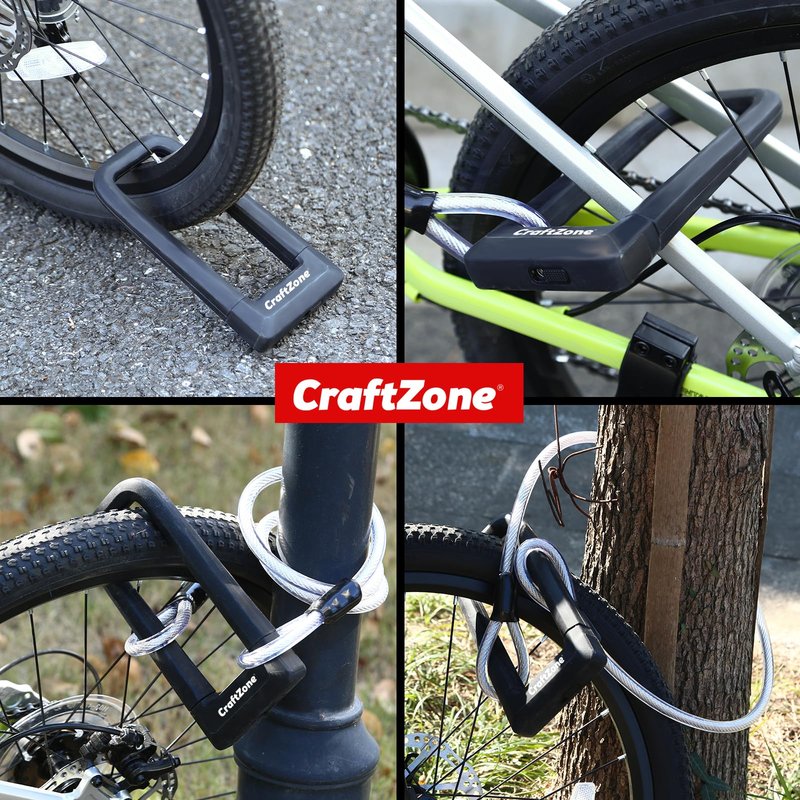 Craftzone Bike Lock Heavy Duty Anti Theft with 4ft Security Cable Bicycle U Lock with Keys and Sturdy Mounting Bracket for Road, Mountain, and Electric Bikes,Bicycle Lock