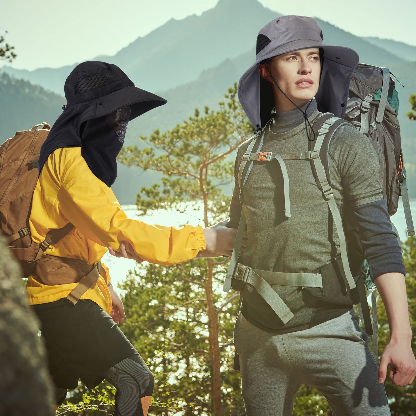 12 Pcs Fishing Sun Hat for Men Women Wide Brim UV Sun Protection Cap Summer Outdoor Hiking Hat with Neck and Face Flap for Adults, 4 Colors
