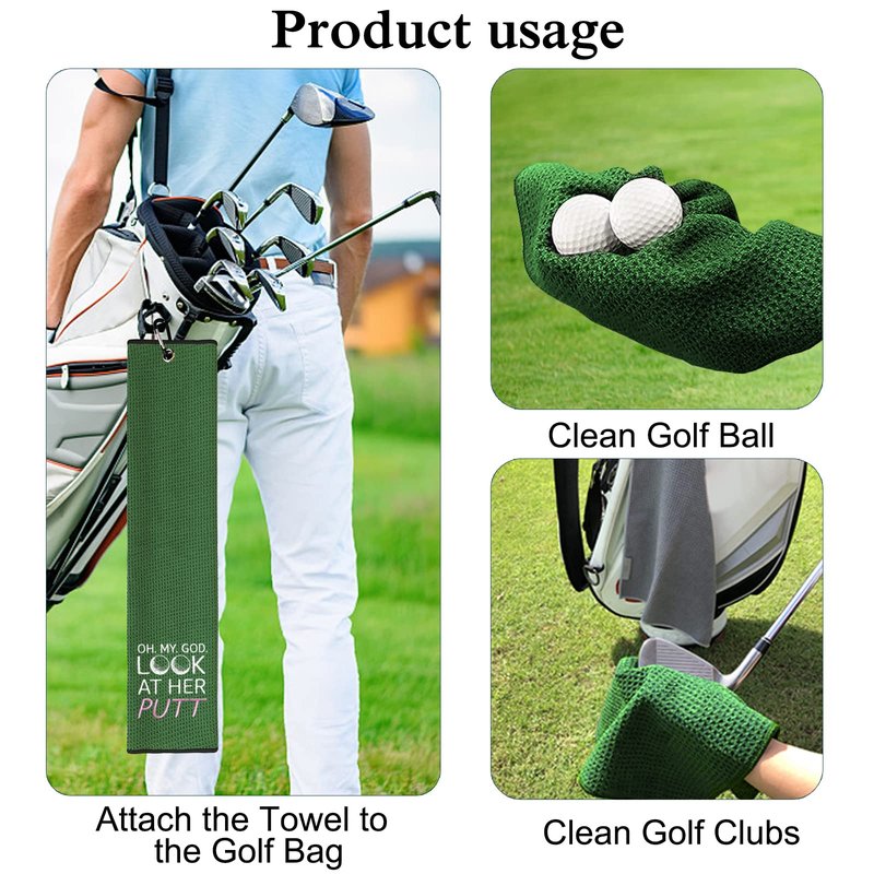 DYJYBMY Oh My God Green Golf Towel with Clip, Embroidered Sports Towels for Golf Lovers, Funny Golf Accessories for Men Women, Birthday Retirement Golfing Gifts for Golfer Mom Dad Family Friend