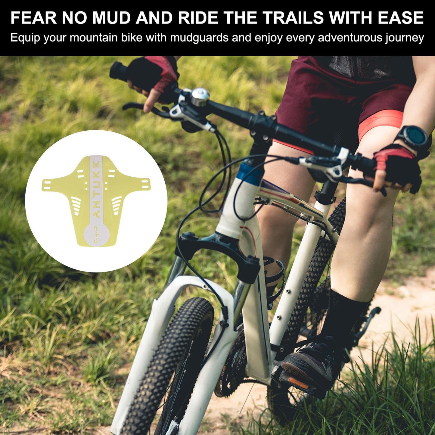 HARFINGTON 2pcs Mountain Bike Mud Guard Front/Rear Mud Guards with Cable Tie Lightweight Fits for MTB Road Bike, Yellow