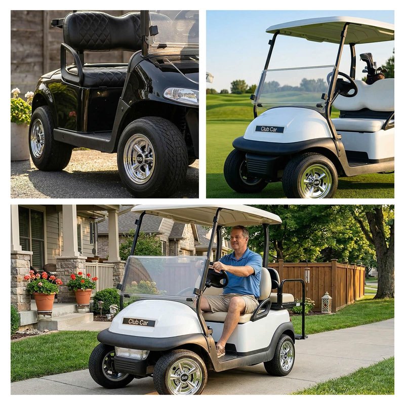 NOKINS Golf Cart Hubcaps 8 Inch Set of 4, Club Car/Ezgo/Yamaha Tires Wheel Covers,Chrome Accessory & Accessories