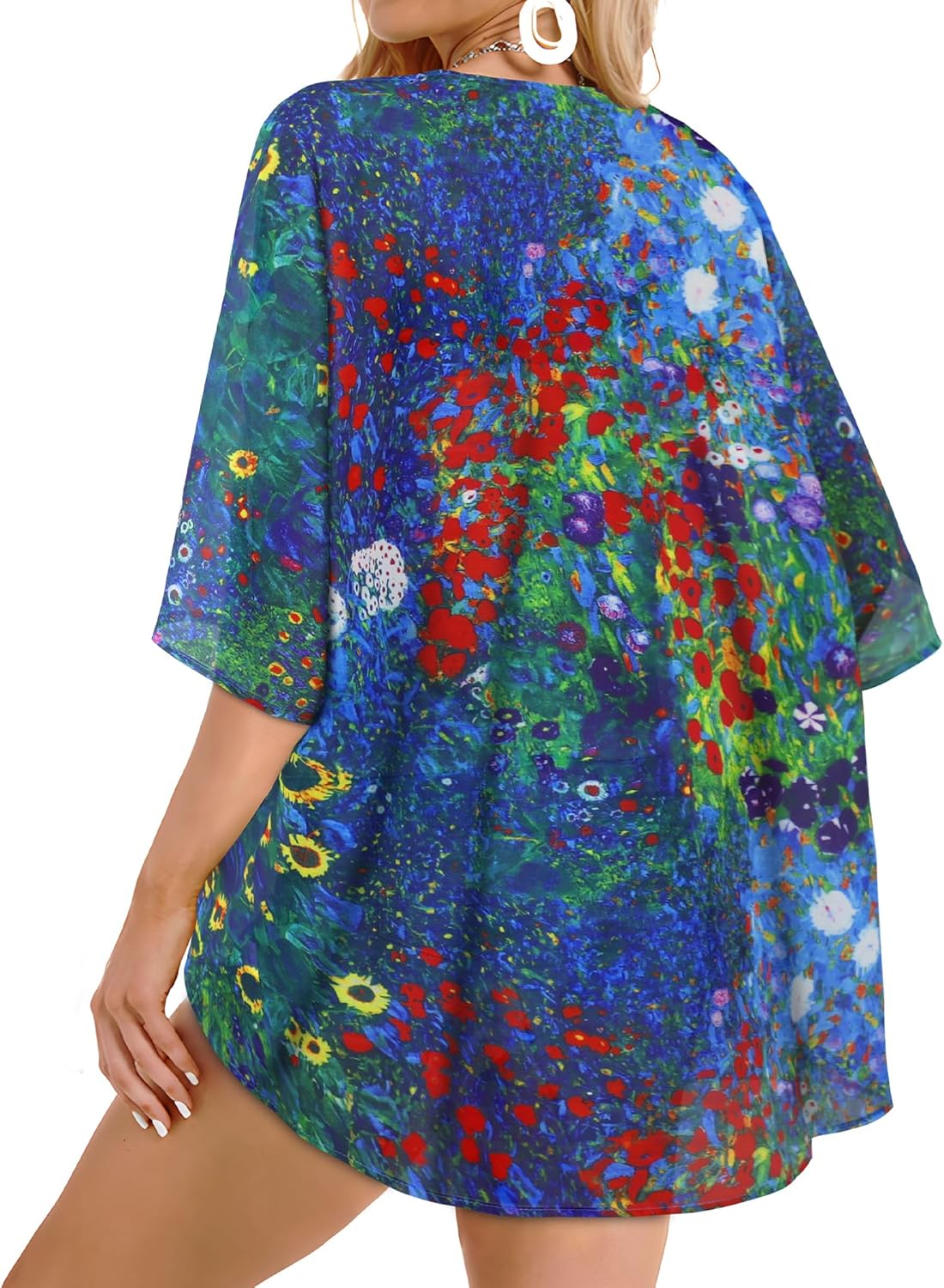 Floral Print Puff Sleeve Kimono Cardigan - Casual Women's Blouse Top | Loose Fit