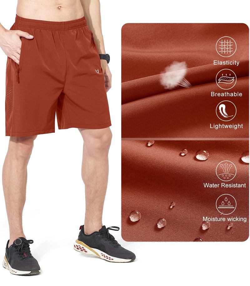 NORTHYARD Men's Athletic Running Shorts Gym Workout 7"/9"/5" Quick Dry Lightweight Sports Basketball Tennis 3 Zipper Pockets REDCLAY M