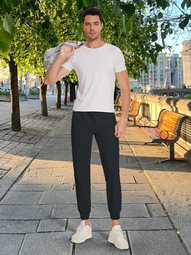 Tallemon Tall Mens Joggers 34 Inseam Long Sweatpants with 3 Zipper Pockets Lightweight Athletic Tapered Pants, Black, Large