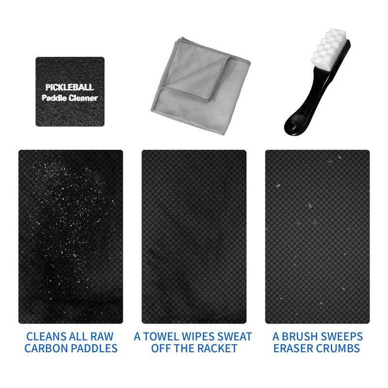 CIATLLLAIT 2 Pack Pickleball Paddle Eraser Cleaner for Carbon Fiber - Removes Ball Marks, Includes Storage Bag Brush Cloth