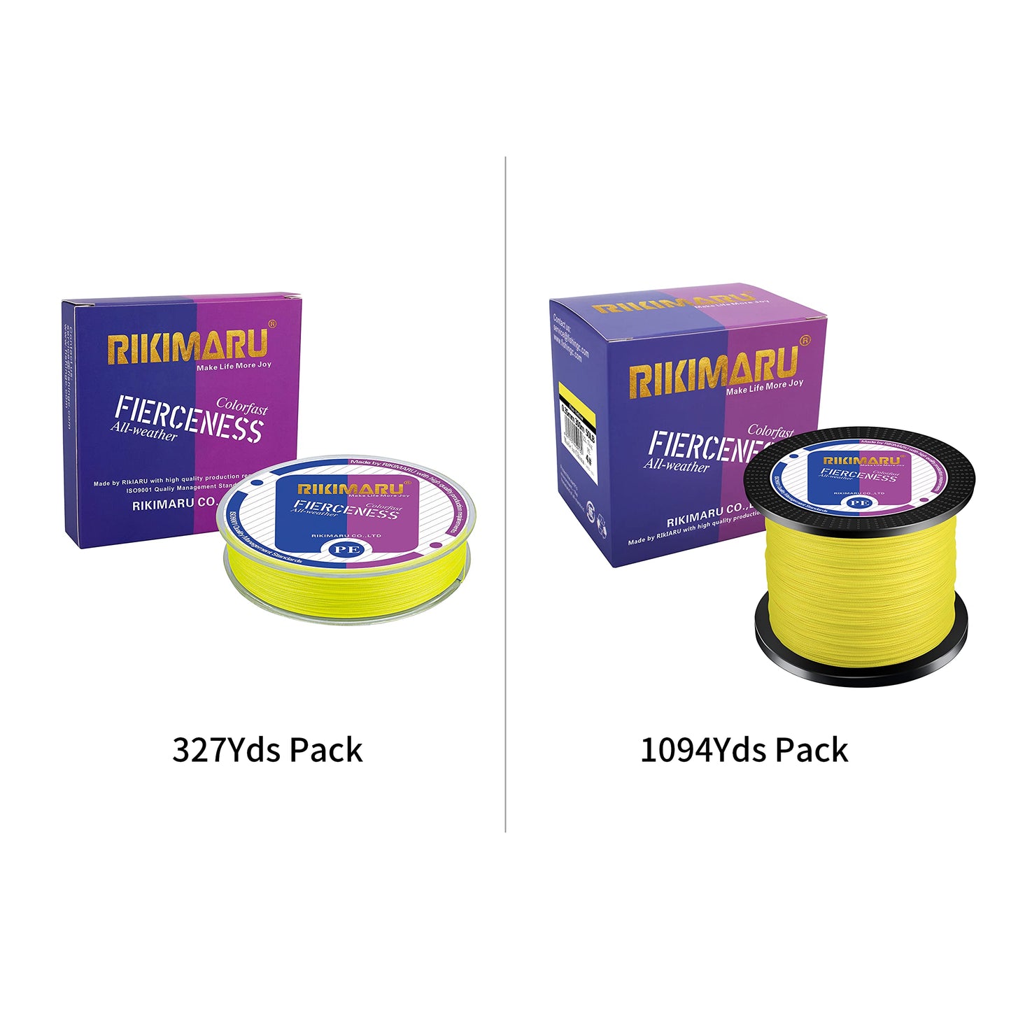 RIKIMARU Braided Fishing Line Abrasion Resistant Superline Zero Stretch & Low Memory Extra Thin Diameter Yellow 327Yds, 6LB