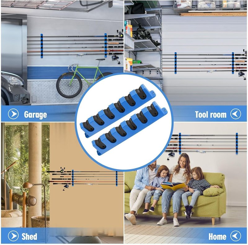 Horizontal Fishing Rod Holder - Wall-Mounted Storage Rack for 12 Rods | EVA Grip, Garage Organization Solution