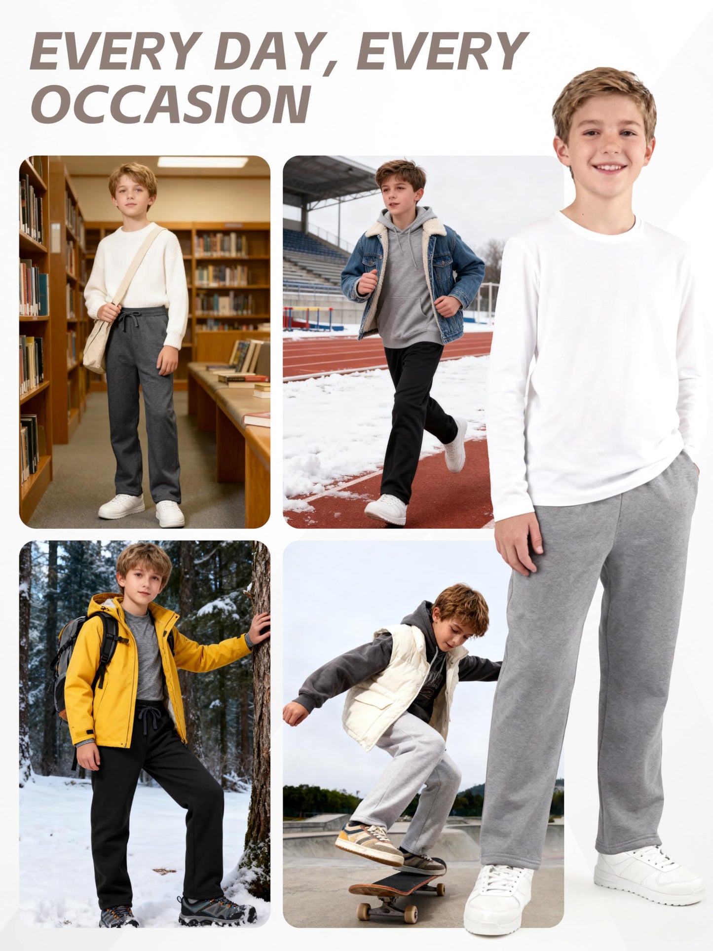 Aocku 4 Pack Boys Sweatpants Fleece Cotton Boys Joggers Athletic Open Bottom Sweat Pants with Pocket and Drawstring Set B M