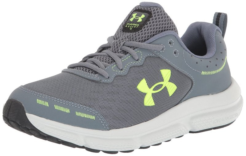 Under Armour Men's Charged Assert 10 Shoes, (100) Gravel/Gravel/Lime Surge, 11