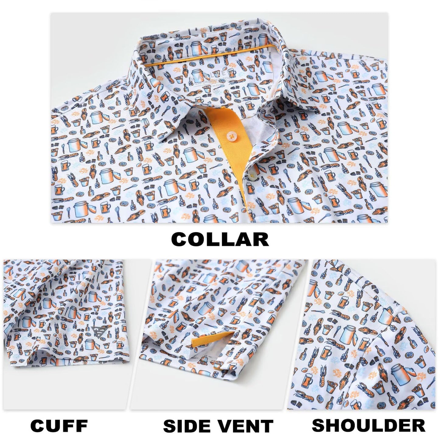 M MAELREG Golf Shirts for Men Dry Fit Print Patterns Performance Moisture Wicking Mens Polo Shirts Short Sleeve