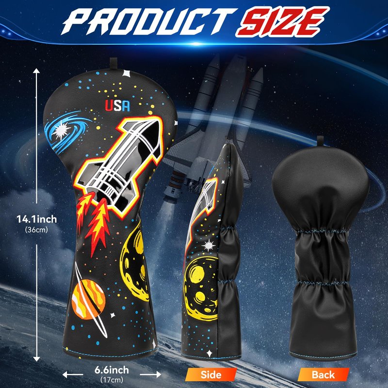 LZFAN Golf Club Head Cover Golf Head Cover Driver Fairway Hybrid Club Head Cover Wood Headcover Embroidered Planets (Driver)