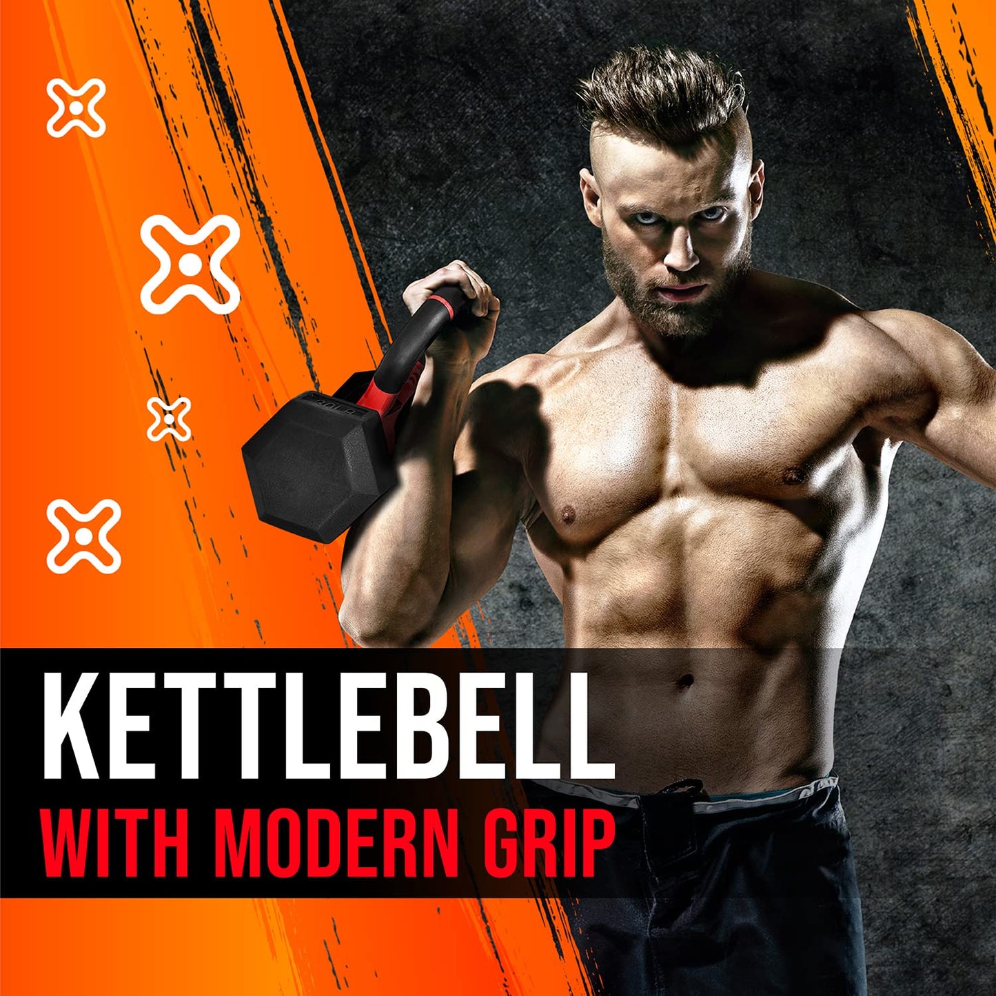 Yes4All Combo Kettle Grip (Single) + Rubber Hex Dumbbell (Single) - 30lbs - Red