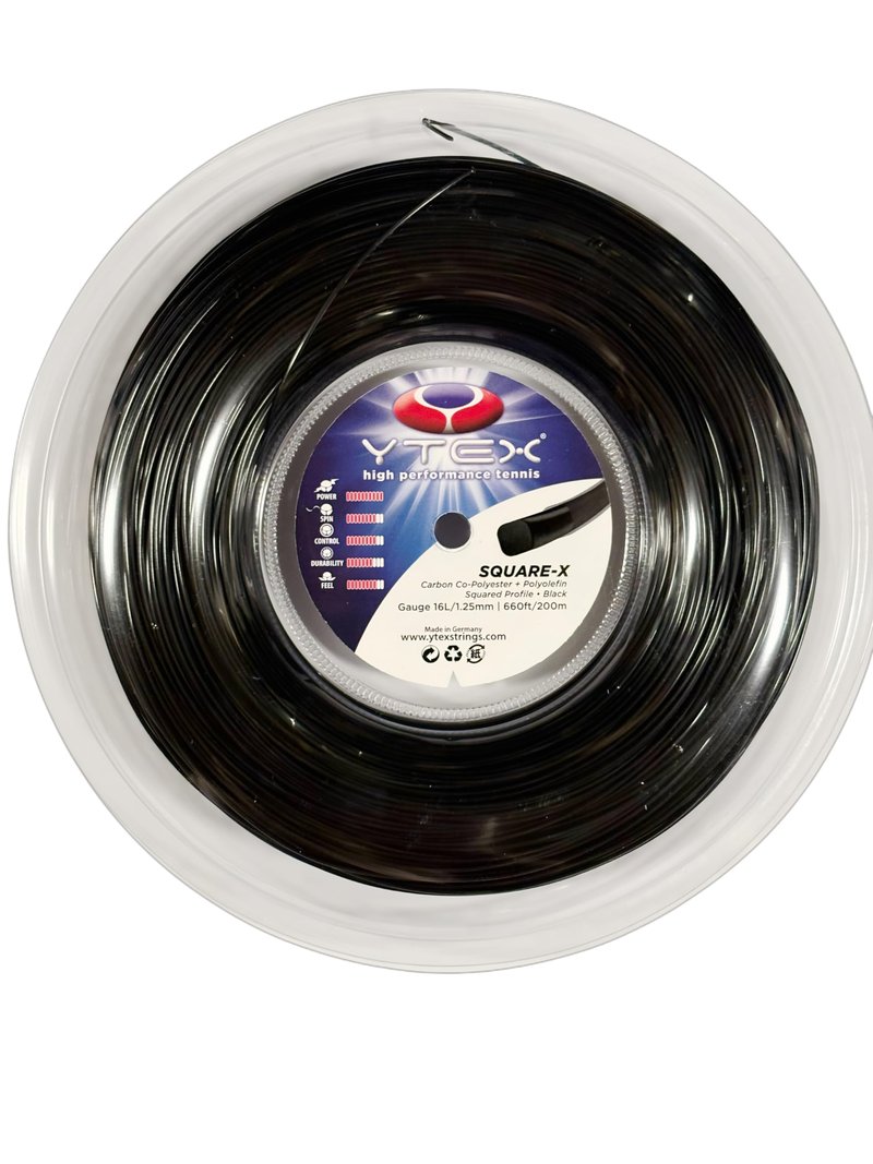 YTEX Square-X Black Tennis Racquet String Reel (16L Gauge, 1.25mm)