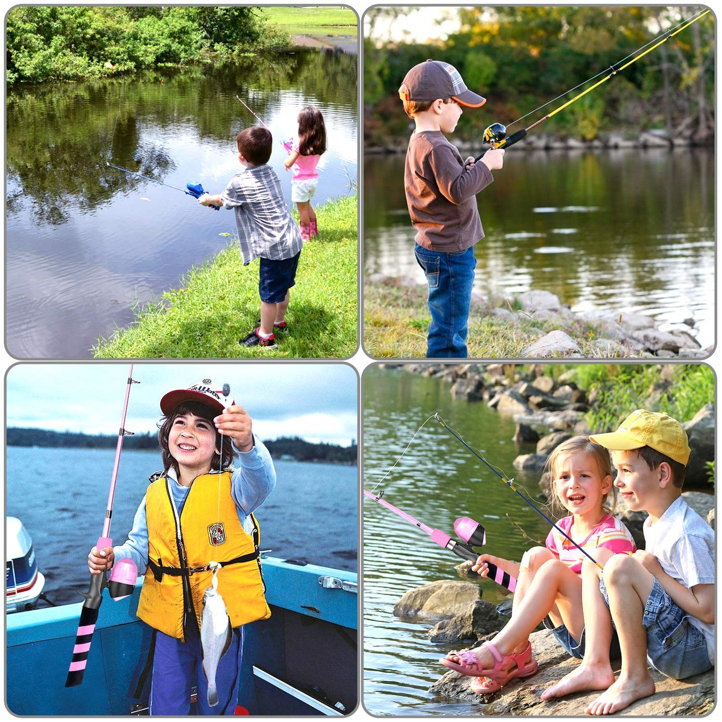 PLUSINNO Kids Fishing Pole, Portable Telescopic Fishing Rod and Reel Combo Kit - with Spincast Fishing Reel Tackle Box for Boys, Girls, Youth