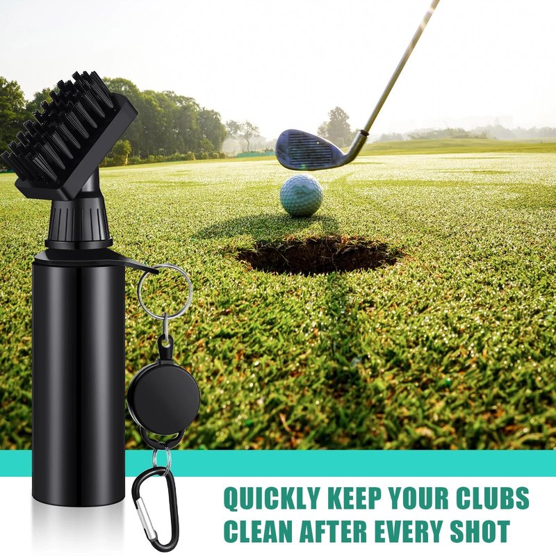 Meanplan 2 Packs Golf Clubs Cleaning Water Brush, Retractable Aluminum Climbing Hook Golf Club Groove Cleaner, Nylon Brush Head and Squeeze Water Bottle Holds 4 Ounces