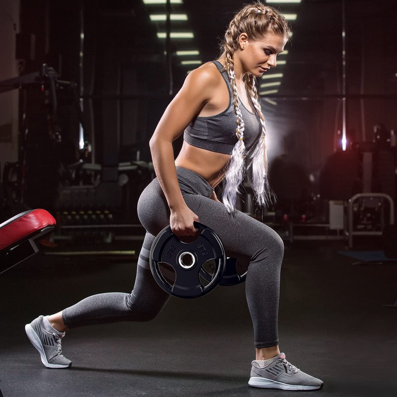 RitFit Weight Plates for Barbell, 2-Inch Olympic Rubber Grip Plates for Weightlifting and Strength Training in Home & Gym, Single, Pair and Sets(5LB, Pair)