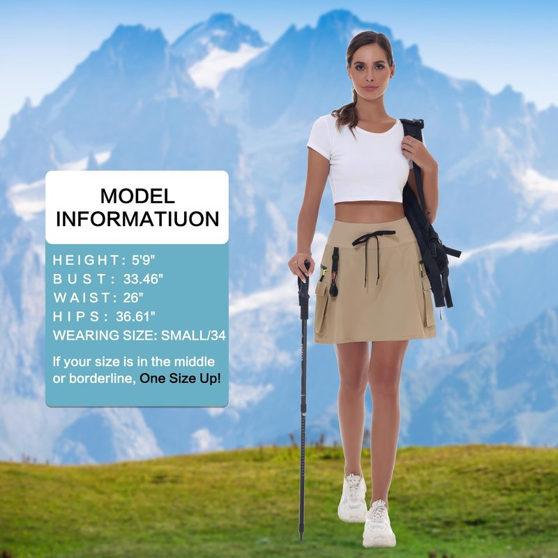 MIVEI Skorts for Woman - Hiking Cargo Skorts with Zipper Pockets, High Waisted Quick Dry Golf Workout, Dressy Casual Brown