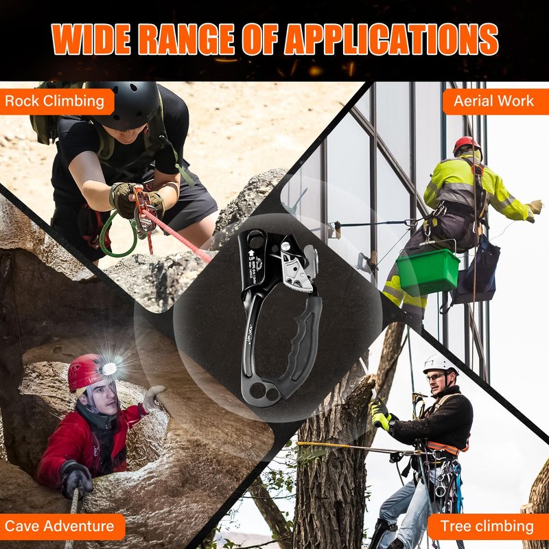 UIAA & CE Certified Rope Ascender Aluminum Alloy Rock Climbing Gear Strong Rigging Rappelling Equipment for Rock Tree Climbing Arborist Rescue Mountaineering Caving (Right Hand Black 1)