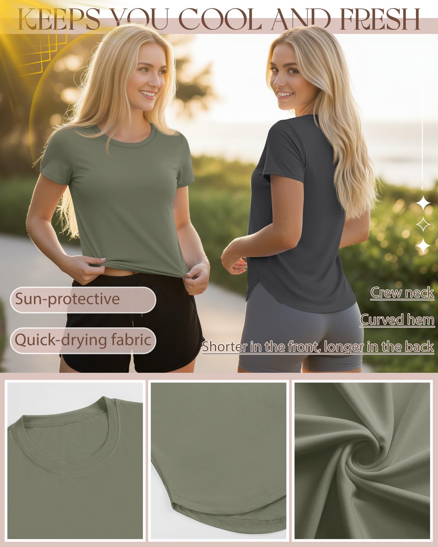 Locoowai 4 Pack Women's Workout Shirts UPF 50+ Athletic Breathable Short Sleeve Tops Quick Dry Split Hem Running Gym Yoga Tee(White,Black,Dark Gray,Grey Green,X-Large)