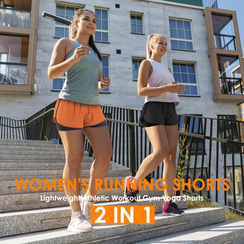 Yevrimow Women's 2 in 1 Running Shorts for Gym Yoga Workout Athletic Shorts High-Waisted Shorts with Liner Pockets Yellow-M